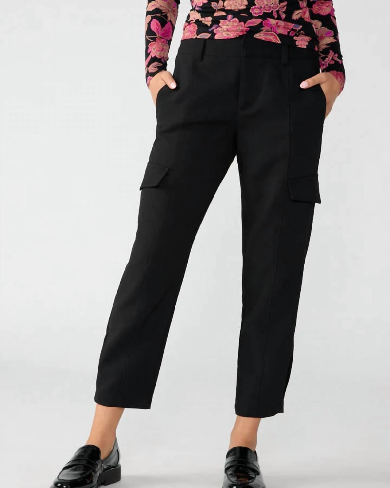 Front of a model wearing a size 30 Polished Cargo Pant in Black in Black by Sanctuary. | dia_product_style_image_id:327232